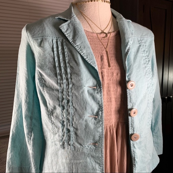 RQT linen blend light blue button up fitted jacket blazer size medium - Picture 3 of 9